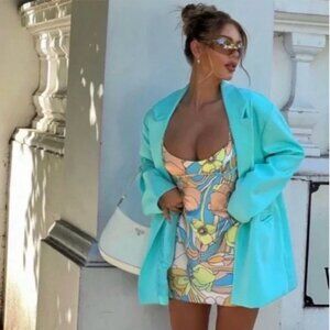 ZARA Satin Effect Vibrant Multicolor Floral Minidress